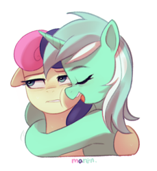 Size: 1929x2110 | Tagged: safe, artist:maren, derpibooru import, bon bon, lyra heartstrings, sweetie drops, earth pony, pony, unicorn, female, horn, lesbian, lyrabon, shipping