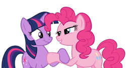 Size: 1213x655 | Tagged: safe, artist:shieldwingarmorofgod, derpibooru import, pinkie pie, twilight sparkle, unicorn twilight, earth pony, pony, unicorn, g4, duo, duo female, female, horn, mare, simple background, transparent background