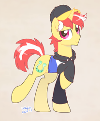 Size: 608x734 | Tagged: safe, artist:lullapiies, derpibooru import, oc, pony, unicorn, cap, clothes, hat, horn, male, simple background, solo, stallion