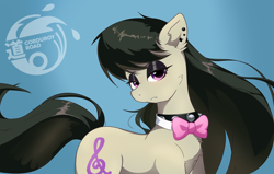 Size: 1486x948 | Tagged: safe, derpibooru exclusive, derpibooru import, octavia melody, earth pony, pony, black eyeshadow, bowtie, choker, collar, commission, cutie mark, ear piercing, eyeshadow, female, lidded eyes, makeup, mare, necktie, piercing, solo, spiked choker