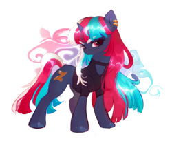 Size: 1213x997 | Tagged: safe, artist:leruwew, derpibooru import, oc, oc only, pony, unicorn, clothes, commission, ear piercing, earring, female, horn, jewelry, mare, piercing, simple background, solo, white background