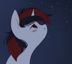 Size: 1032x917 | Tagged: safe, artist:melodylibris, derpibooru import, oc, oc only, pony, unicorn, bags under eyes, bust, female, horn, lidded eyes, looking up, mare, night, solo, starry night, stars