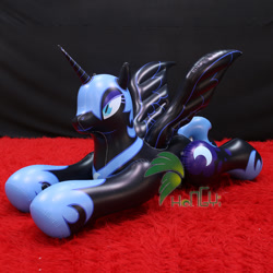 Size: 750x750 | Tagged: safe, derpibooru import, nightmare moon, alicorn, inflatable pony, pony, g4, blue eyeshadow, bootleg, carpet, eyeshadow, female, hongyi, inflatable, inflatable alicorn, irl, lying down, makeup, mare, obtrusive watermark, opaque inflatable, photo, prone, red carpet, solo, spread wings, watermark, wings