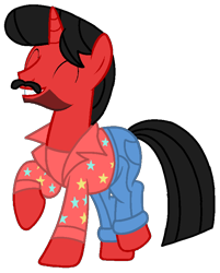 Size: 676x842 | Tagged: safe, artist:mickey1909, derpibooru import, oc, oc only, oc:mickey motion, unicorn, clothes, denim, happy, horn, jeans, male, pants, shirt, simple background, solo, t-shirt, transparent background