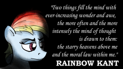 Size: 1200x675 | Tagged: safe, artist:pony-berserker, derpibooru import, rainbow dash, pony-berserker's twitter sketches, immanuel kant, philosophy, pony-berserker's twitter sketches (2024), quote