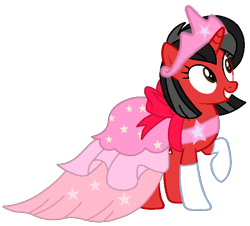 Size: 676x612 | Tagged: safe, artist:mickey1909, derpibooru import, oc, oc only, oc:minnie motion, unicorn, clothes, dress, female, gown, horn, jewelry, regalia, simple background, solo, transparent background