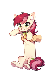 Size: 832x1216 | Tagged: dead source, safe, ai content, derpibooru import, generator:pony diffusion v6 xl, generator:stable diffusion, machine learning generated, roseluck, earth pony, human, pony, collar, disembodied hand, ear fluff, ears, hand, holding a pony, longcat, offscreen character, offscreen human, pet tag, pony pet, prompter needed, rosepet, simple background, smiling, solo, transparent background, underhoof