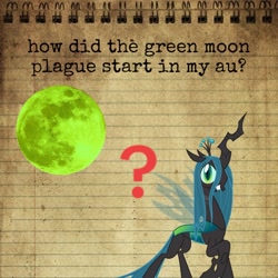 Size: 736x736 | Tagged: safe, derpibooru import, editor:aerofie, queen chrysalis, changeling, changeling queen, alternate universe, disease, english, infection au, information, paper background, solo, text