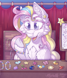 Size: 900x1041 | Tagged: safe, artist:mychelle, derpibooru import, oc, oc:star jeweler, earth pony, pony, ear piercing, earring, female, jewelry, mare, piercing, solo