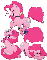 Size: 3500x4474 | Tagged: safe, artist:captainpudgemuffin, derpibooru import, pinkie pie, earth pony, pegasus, pony, g4, anklet, behaving like a cat, blushing, both cutie marks, bracelet, chest fluff, choker, chokerpie, concave belly, cute, diapinkes, dock, doodle, ear piercing, earring, ears, emanata, eyebrows, eyebrows visible through hair, eyelashes, eyes closed, face down ass up, female, floppy ears, hair over one eye, hair tie, head tilt, high res, jewelry, looking at you, looking back, looking back at you, looking up, looking up at you, mare, music notes, open mouth, piercing, question mark, raised tail, scrunchie, simple background, singing, sitting, sitting on tail, smiling, solo, stray strand, stretching, tail, walking, white background