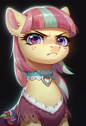 Size: 2496x3648 | Tagged: safe, ai content, derpibooru import, machine learning generated, sour sweet, pegasus, pony, g4, choker, equestria girls ponified, looking at you, ponified, prompter:trux23, serious, solo, species swap