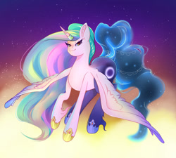 Size: 1280x1152 | Tagged: safe, artist:aobabean, derpibooru import, princess celestia, princess luna, alicorn, pony, g4, female, fusion, fusion:princess celestia, fusion:princess luna, royal sisters, siblings, sisters, solo