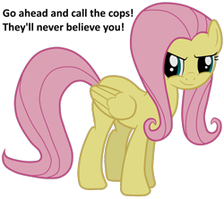 Size: 800x712 | Tagged: safe, artist:jennieoo, derpibooru import, fluttershy, pegasus, pony, g4, call the cops, call the police, evil smile, female, flutterbitch, folded wings, mare, simple background, smiling, solo, transparent background, vector, wings