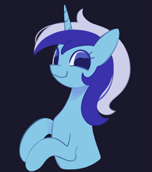 Size: 1807x2047 | Tagged: safe, artist:risswm, derpibooru import, minuette, pony, unicorn, g4, black background, bust, female, horn, looking at you, mare, no pupils, simple background, smiling, smiling at you, solo