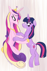 Size: 2000x3000 | Tagged: safe, derpibooru import, princess cadance, twilight sparkle, unicorn twilight, alicorn, unicorn, crying, duo, duo female, ears, ears back, family, female, floppy ears, friendly, horn, siblings, sisters, support