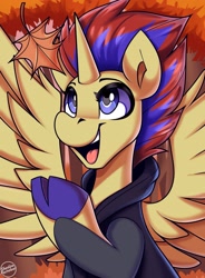 Size: 1875x2550 | Tagged: safe, artist:shadowreindeer, derpibooru import, oc, alicorn, alicorn oc, autumn, bust, horn, portrait, reward, solo, wings