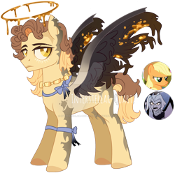 Size: 1920x1906 | Tagged: safe, artist:interstellar-quartz, derpibooru import, applejack, oc, pegasus, pony, adoptable, base used, crossover, crossover ship offspring, halo, interspecies offspring, lute (hazbin hotel), magical lesbian spawn, male, offspring, parent:applejack, parent:lute (hazbin hotel), simple background, stallion, transparent background