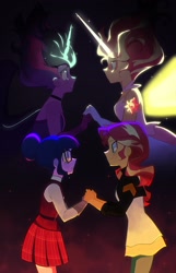 Size: 1095x1698 | Tagged: safe, artist:firemauer, artist:meow_boop, derpibooru import, midnight sparkle, sci-twi, sunset shimmer, twilight sparkle, equestria girls, g4, crying, daydream shimmer, duo, female