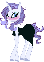 Size: 1488x2108 | Tagged: safe, artist:great-5, derpibooru import, rarity, pony, unicorn, black dress, blushing, butt, clothes, curvy, dress, horn, hourglass figure, large butt, little black dress, simple background, solo, transparent background