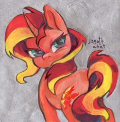 Size: 1266x1280 | Tagged: safe, artist:j3gottwhat, derpibooru import, sunset shimmer, pony, unicorn, female, horn, solo