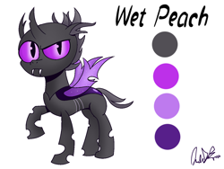 Size: 2048x1536 | Tagged: safe, artist:orange becrux, derpibooru import, oc, oc only, oc:wet peach, changeling, base, changeling oc, purple changeling, purple eyes, simple background, solo, spread wings, white background, wings