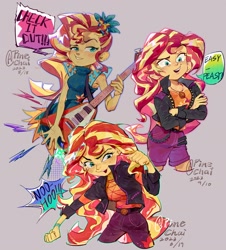 Size: 1853x2048 | Tagged: safe, artist:songwealddog, derpibooru import, sunset shimmer, equestria girls, g4, female, guitar, musical instrument, simple background, solo