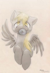 Size: 1200x1738 | Tagged: safe, artist:wolfiedrawie, derpibooru import, derpy hooves, pegasus, pony, g4, bubble, female, mare, solo, spread wings, wings