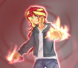 Size: 1945x1707 | Tagged: safe, artist:eddin_sciset, derpibooru import, sunset shimmer, human, equestria girls, g4, female, fiery shimmer, fire, pyromancy, solo