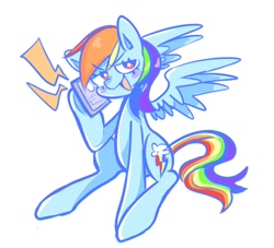 Size: 1355x1230 | Tagged: safe, artist:parappaya, derpibooru import, rainbow dash, pegasus, pony, phone, simple background, solo, white background