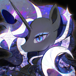 Size: 2000x2000 | Tagged: safe, artist:不可食用骨, derpibooru import, nightmare rarity, pony, unicorn, black background, bust, female, horn, mare, portrait, simple background, solo