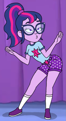 Size: 461x848 | Tagged: safe, artist:kaigirly, derpibooru import, sci-twi, twilight sparkle, human, equestria girls, g4, dancing, female, glasses, hailey's on it!, ponytail