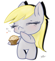 Size: 900x1000 | Tagged: safe, artist:tractaresolidum, derpibooru import, derpy hooves, pegasus, pony, g4, 2015, eyes closed, food, muffin, old art, simple background, solo, transparent background