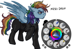 Size: 923x617 | Tagged: safe, artist:its-shrimple, derpibooru import, rainbow dash, pegasus, pony, fanfic:rainbow factory, g4, art program in frame, fanfic art, frown, krita, rainbow factory dash, simple background, solo, white background