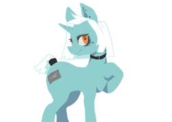 Size: 4960x3508 | Tagged: safe, artist:doofrabbit, derpibooru import, oc, oc only, pony, unicorn, choker, colored, covered cutie mark, duct tape, female, flat colors, heart, heart eyes, horn, looking at you, mare, raised hoof, raised leg, simple background, solo, tail, tail wrap, tape, wingding eyes