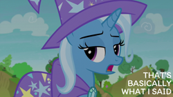 Size: 2000x1125 | Tagged: safe, derpibooru import, edit, edited screencap, editor:quoterific, screencap, trixie, pony, unicorn, g4, to change a changeling, horn, outdoors, solo