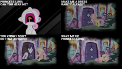 Size: 2000x1125 | Tagged: safe, derpibooru import, edit, edited screencap, editor:quoterific, screencap, fluttershy, rarity, sweetie belle, pegasus, pony, unicorn, for whom the sweetie belle toils, g4, season 4, carousel boutique, dream, female, filly, foal, horn, mare, trio, trio female