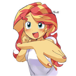 Size: 2048x2048 | Tagged: safe, artist:izuchi, derpibooru import, sunset shimmer, human, equestria girls, g4, manicure, nails, simple background, solo, white background