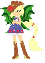 Size: 396x544 | Tagged: safe, artist:note-presto-pony, derpibooru import, applejack, human, equestria girls, g4, applejack is not amused, bare shoulders, crossed arms, disguise, disguised siren, fin wings, fins, gem, ponied up, simple background, siren gem, sirenified, sleeveless, solo, species swap, strapless, unamused, white background, wings