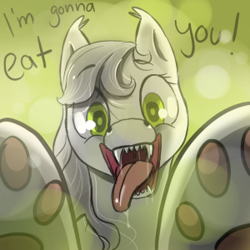 Size: 300x300 | Tagged: safe, artist:wolfiedrawie, derpibooru import, oc, oc only, pony, wolf, wolf pony, drool, ear tufts, female, imminent vore, mare, mawshot, open mouth, paws, sharp teeth, teeth, tongue, tongue out, uvula