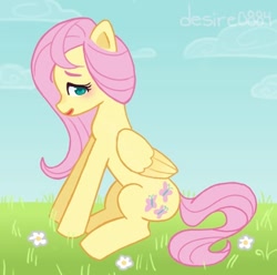 Size: 480x476 | Tagged: safe, artist:desire0884, derpibooru import, fluttershy, pegasus, pony, female, mare, outdoors, sitting, solo