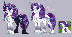 Size: 1280x659 | Tagged: safe, artist:malinraf1615, derpibooru import, rarity, pony, alternate design, simple background, solo