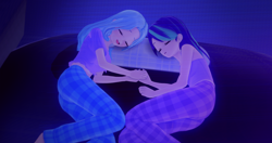 Size: 4096x2160 | Tagged: safe, artist:mtakara, derpibooru import, starlight glimmer, trixie, human, 3d, anime, clothes, duo, duo female, female, holding hands, koikatsu, lesbian, pajamas, shipping, sleeping