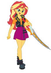 Size: 2437x3480 | Tagged: safe, artist:gmaplay, derpibooru import, sunset shimmer, human, equestria girls, g4, boots, clothes, kamen rider ryuki, shoes, simple background, solo, sword, transparent background, weapon