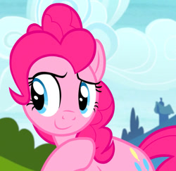 Size: 617x600 | Tagged: safe, derpibooru import, screencap, pinkie pie, earth pony, pony, g4, rock solid friendship, cropped, outdoors, solo