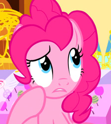 Size: 526x586 | Tagged: safe, derpibooru import, screencap, pinkie pie, earth pony, pony, g4, it isn't the mane thing about you, cropped, indoors, solo, sugarcube corner