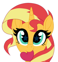 Size: 2245x2400 | Tagged: safe, artist:gmaplay, derpibooru import, sunset shimmer, pony, unicorn, cute, heart, horn, looking at you, mouth hold, shimmerbetes, solo, starry eyes, sunset shimmer day, weapons-grade cute, wingding eyes