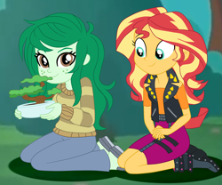 Size: 3856x3214 | Tagged: safe, artist:gmaplay, derpibooru import, sunset shimmer, wallflower blush, better together, equestria girls, forgotten friendship, g4, bonsai, cute, equestria girls specials, flowerbetes, good end, outdoors, photo, shimmerbetes, solo