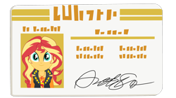 Size: 3490x1956 | Tagged: safe, artist:gmaplay, derpibooru import, sunset shimmer, better together, equestria girls, g4, cute, id card, license, shimmerbetes, solo, sunset shimmer day