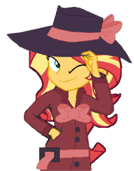 Size: 1126x1438 | Tagged: safe, artist:mlpfan3991, derpibooru import, sunset shimmer, human, better together, display of affection, equestria girls, g4, clothes, detective, detective rarity, detective shimmer, fedora, female, hat, simple background, solo, sunset shimmer day, transparent background, trenchcoat