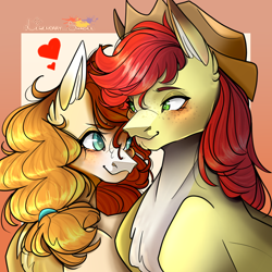 Size: 1000x1000 | Tagged: safe, artist:legendaryshadee, derpibooru import, bright mac, pear butter, pony, brightbutter, female, male, shipping, straight